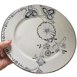 Fine Porcelain Dinnerware Portugal dinner plate .Blue floral silver trimmed